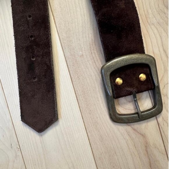 High quality chocolate brown suede belt with a wide band - Picture 3 of 7